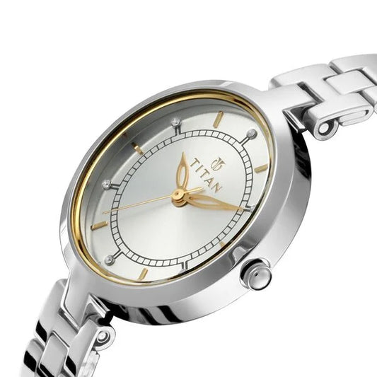 Titan Bandhan Silver Dial Stainless Steel Strap Analog Watch For Couple