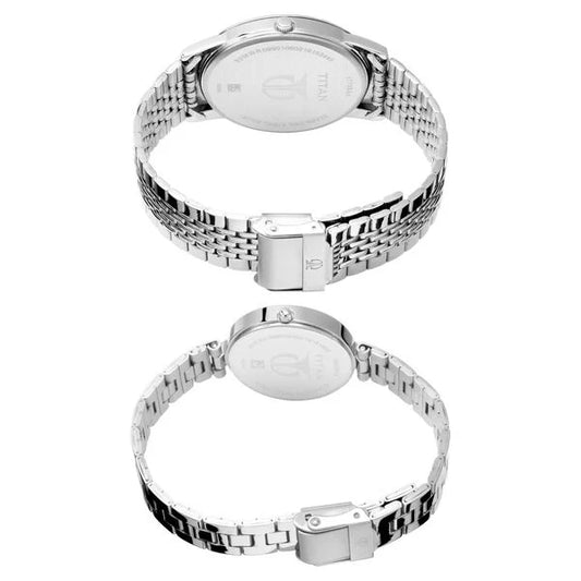 Titan Bandhan Silver Dial Stainless Steel Strap Analog Watch For Couple