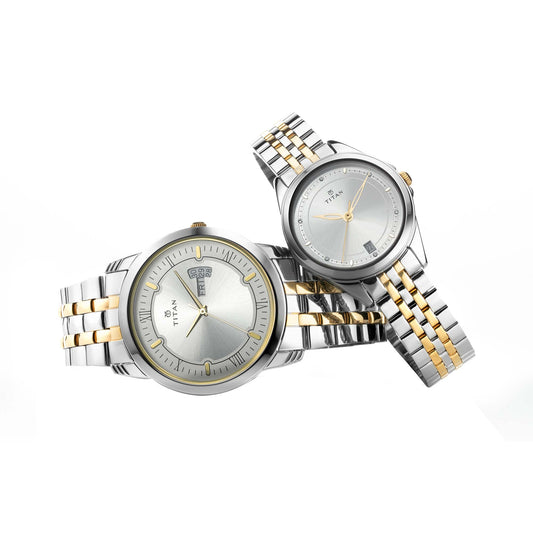 Bandhan Silver White Dial Stainless Steel Pair Watches (17742565BM01)