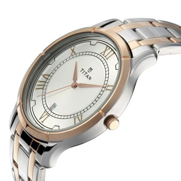 Titan Bandhan Silver Dial Two Toned Stainless Steel Strap Analog with Date Watch For Couple