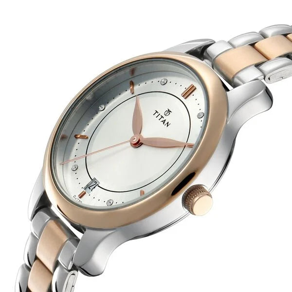 Titan Bandhan Silver Dial Two Toned Stainless Steel Strap Analog with Date Watch For Couple