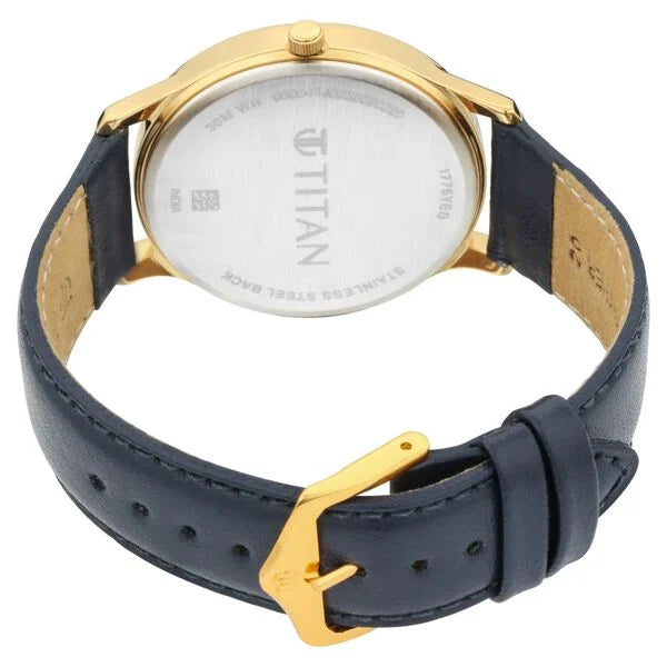 Titan Blue Dial Leather Strap Analog with Day Date Watch for Men