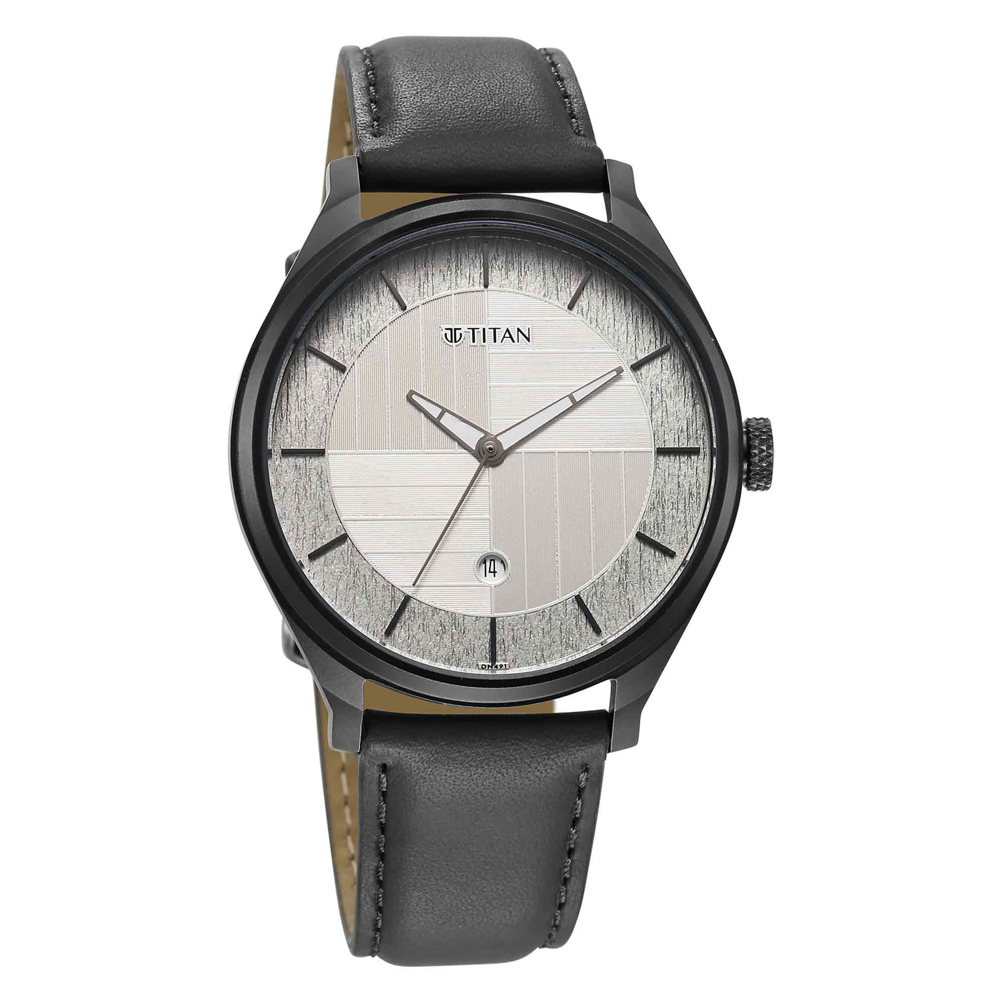 Titan Neo Economy IV Strap Material Leather Dial Colour Silver White 1802QL01