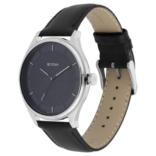 Titan Men's Minimalist Zen Watch: Sleek Leather Strap with Contrast Hands