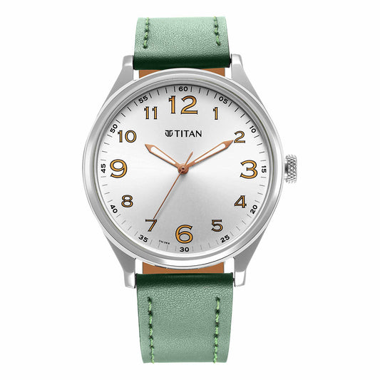 Urban Silver White Dial Leather Strap Watch (1802SL20)
