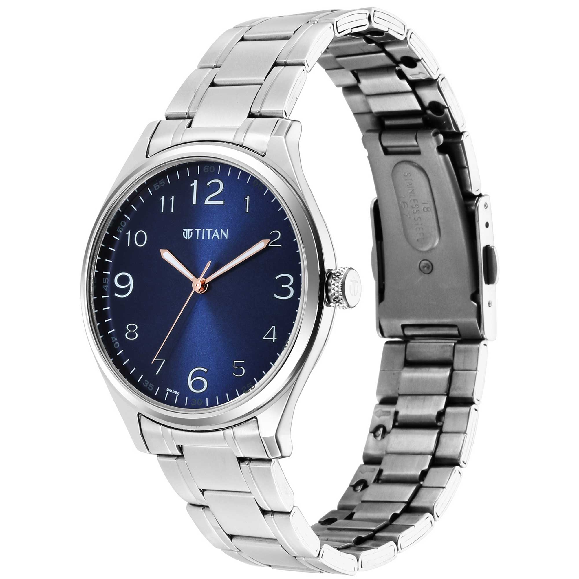 Titan Quartz Analog Blue Dial Stainless Steel Strap Watch for Men