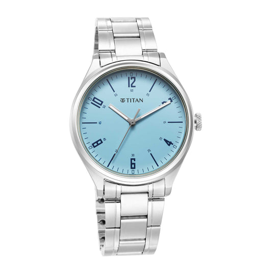 Titan Quartz Alog Blue Dial Watch for Men (1802SM07)