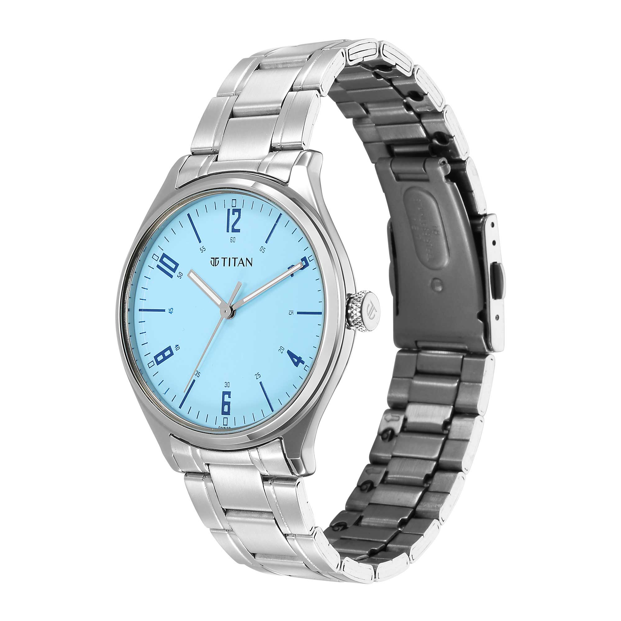 Titan Quartz Alog Blue Dial Watch for Men (1802SM07)