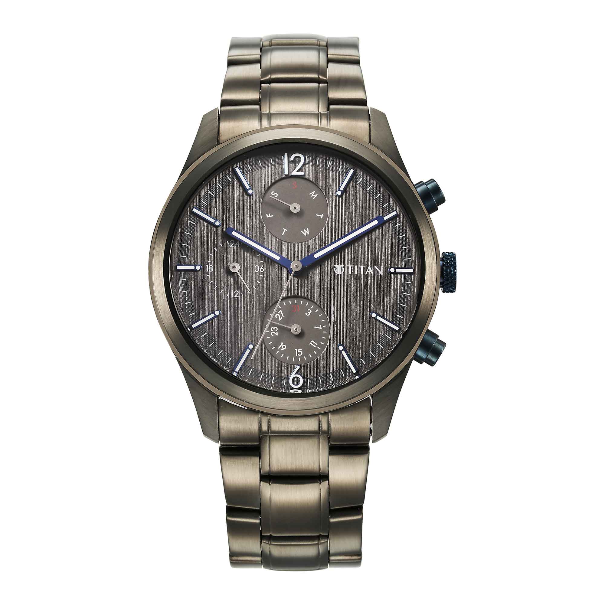 Titan Neo Splash Quartz Multifunction Anthracite Dial Stainless Steel Strap Watch for Men