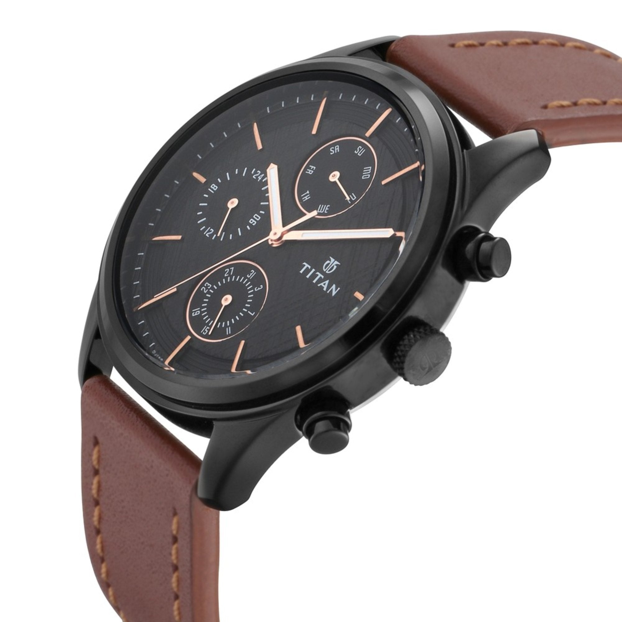 Workwear Watch with Black Dial & Brown Leather Strap (1805NL01)