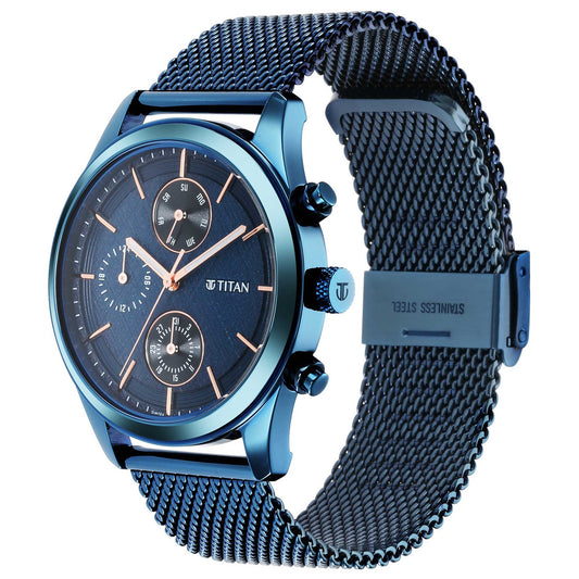 Titan Neo Splash Blue Dial Analog with Date Stainless Steel Strap watch for Men