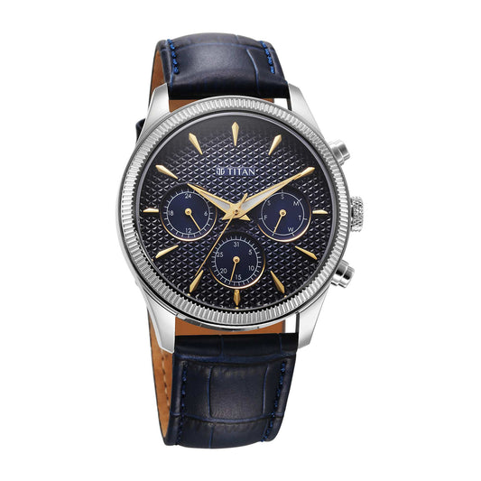 Titan Regalia Opulent Quartz Analog with Day and Date Blue Dial Blue Leather Strap Watch for Men