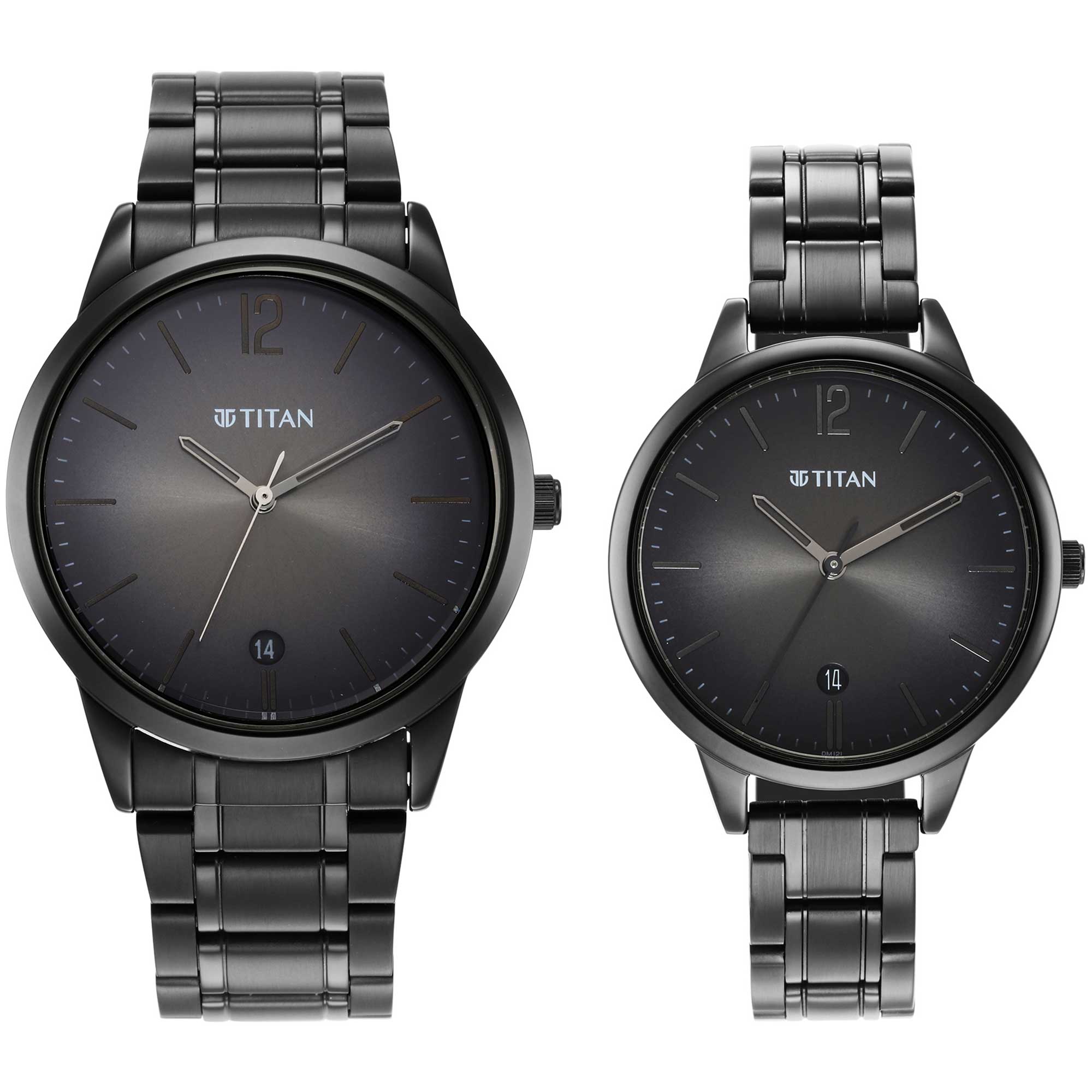 Titan Bandhan Anthracite Dial Black Stainless Steel Strap Analog Watch for Couple
