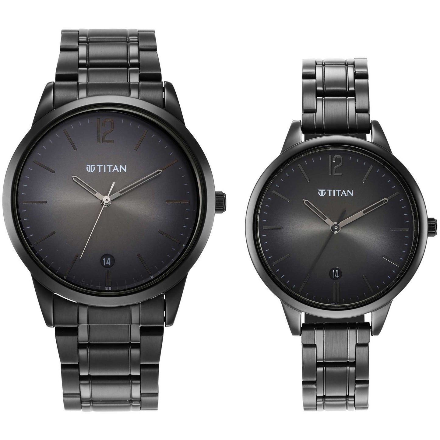 Titan Bandhan Anthracite Dial Black Stainless Steel Strap Analog Watch for Couple