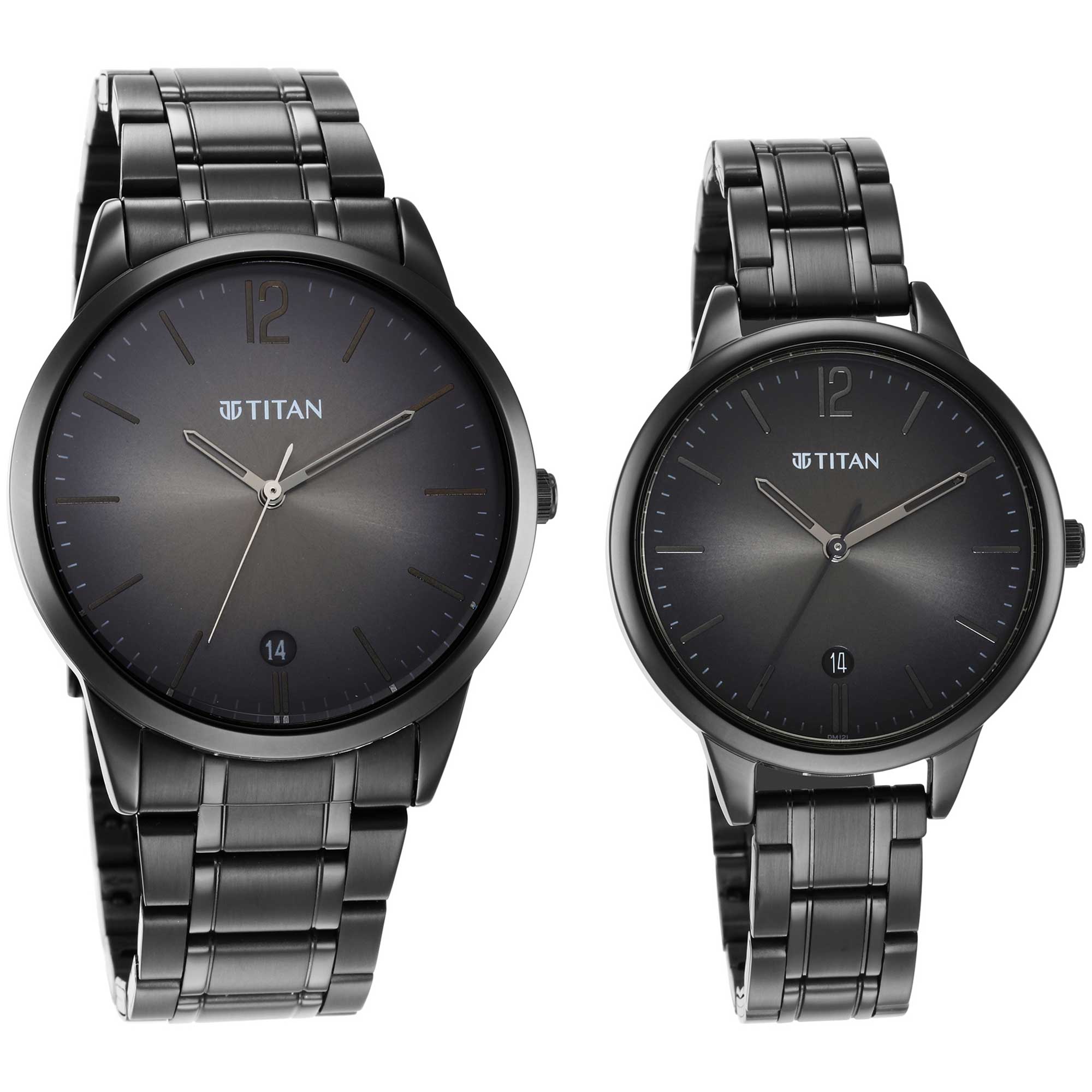 Titan Bandhan Anthracite Dial Black Stainless Steel Strap Analog Watch for Couple