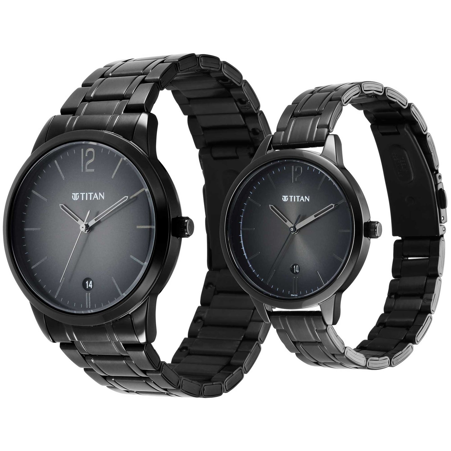 Titan Bandhan Anthracite Dial Black Stainless Steel Strap Analog Watch for Couple