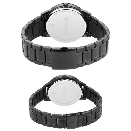 Titan Bandhan Anthracite Dial Black Stainless Steel Strap Analog Watch for Couple