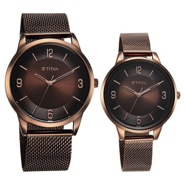 Titan Bandhan Quartz Analog Brown Dial Stainless Steel Strap Watch for Couple 