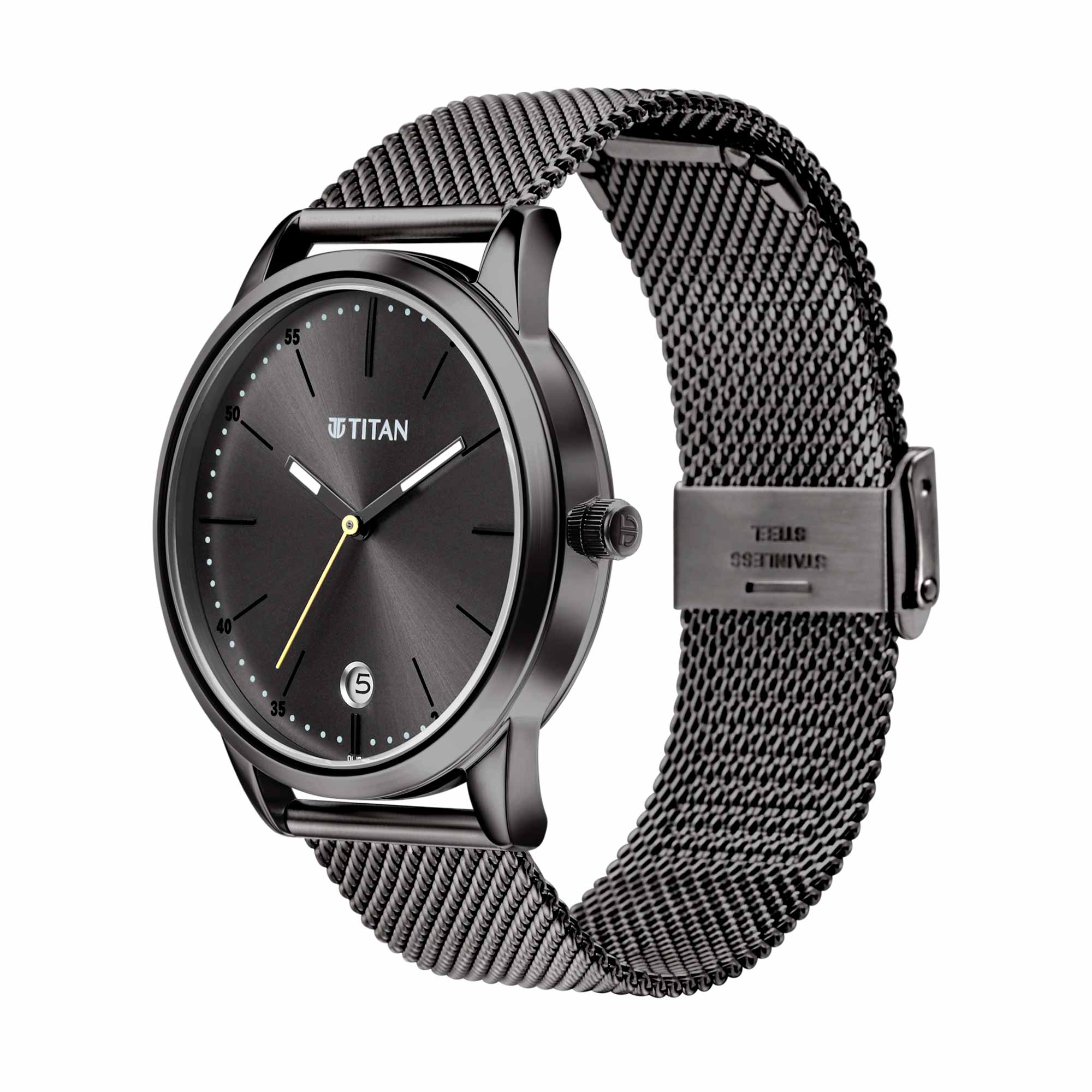 Titan Elmnt Gun Metal Analog Stainless Steel Strap watch for Men