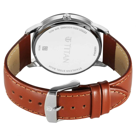 Titan Wrist Wit Quartz Analog with Date Blue Dial Leather Strap Watch for Men