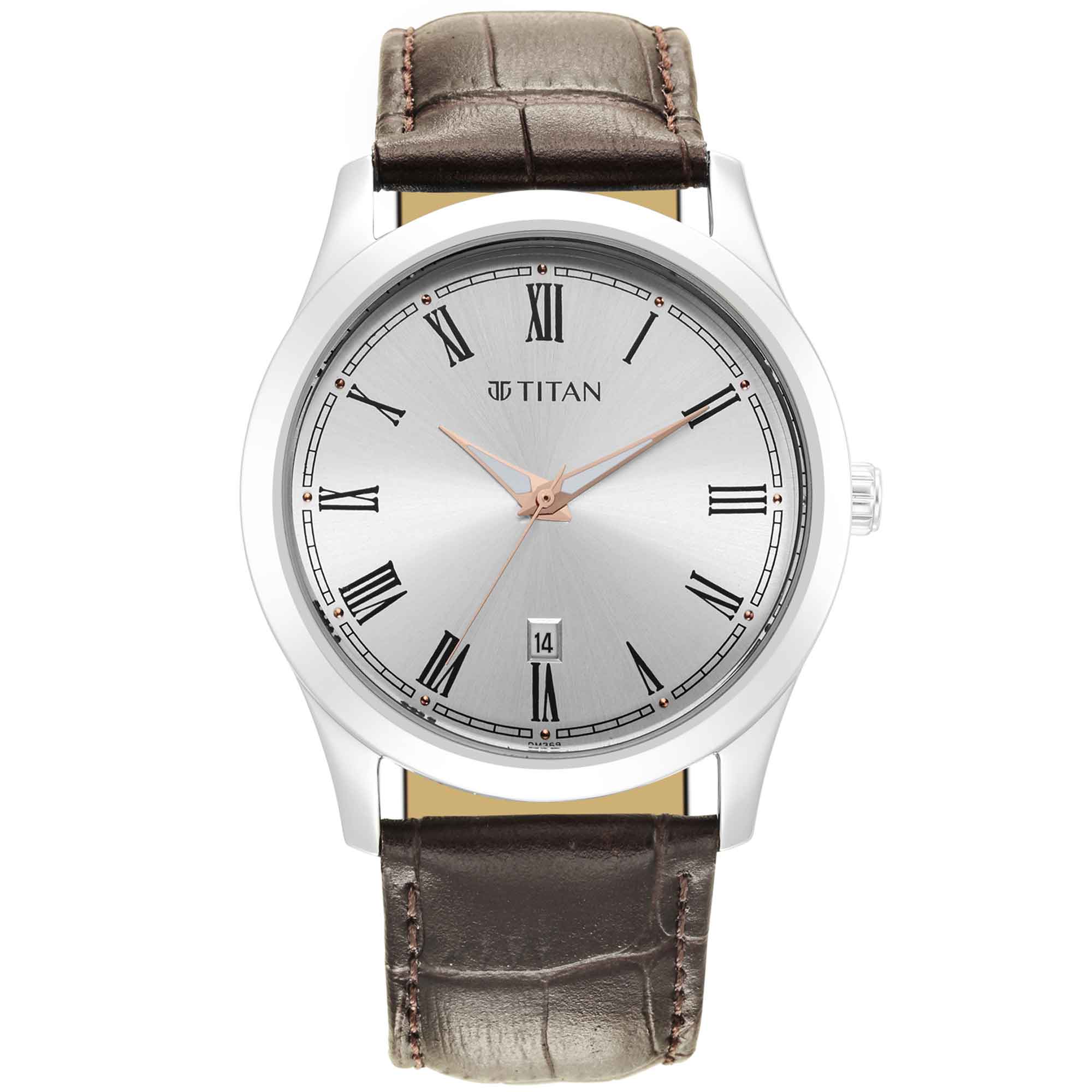 Titan Exclusive Silver Dial Brown Leather Strap Analog Watch for Men
