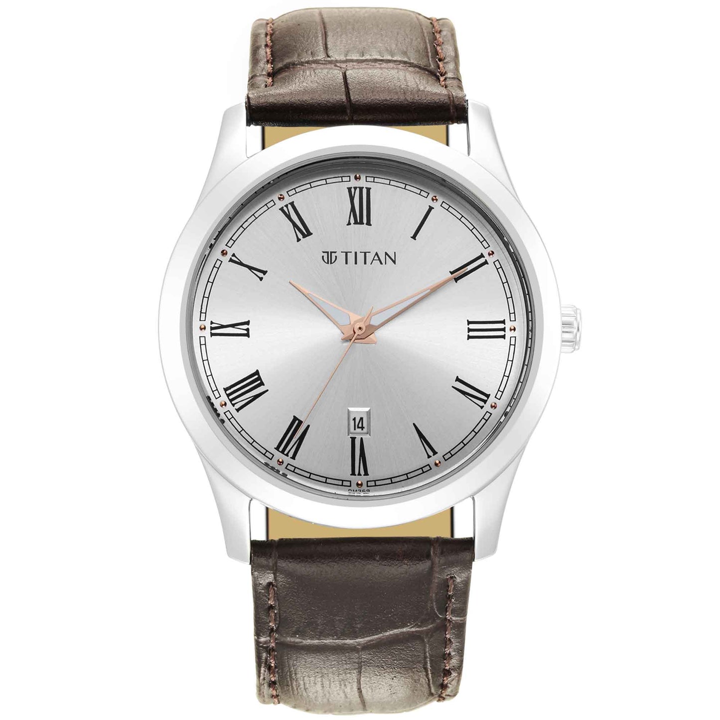 Titan Exclusive Silver Dial Brown Leather Strap Analog Watch for Men