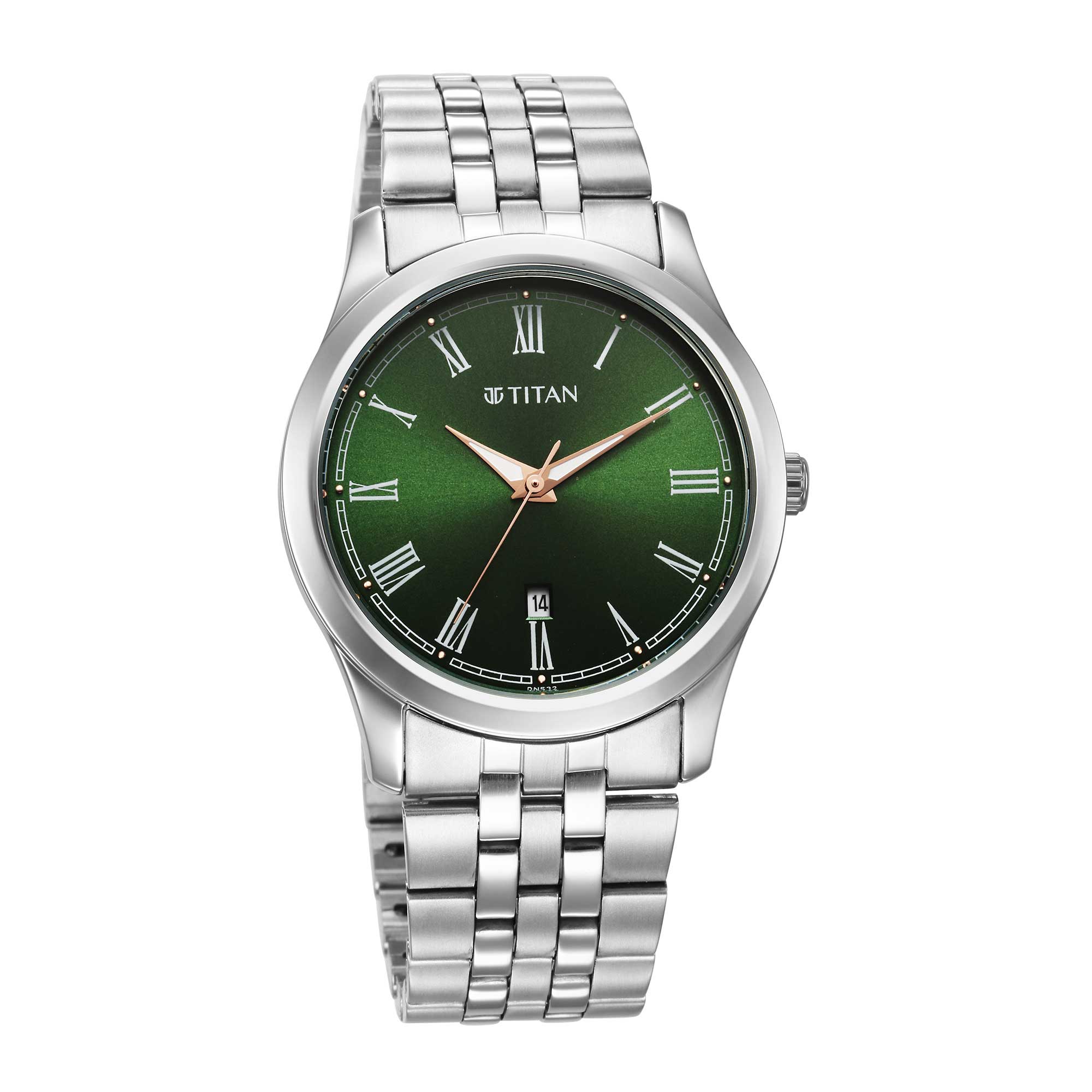 Titan Urban Green Dial Analog Metal Strap Watch for Men