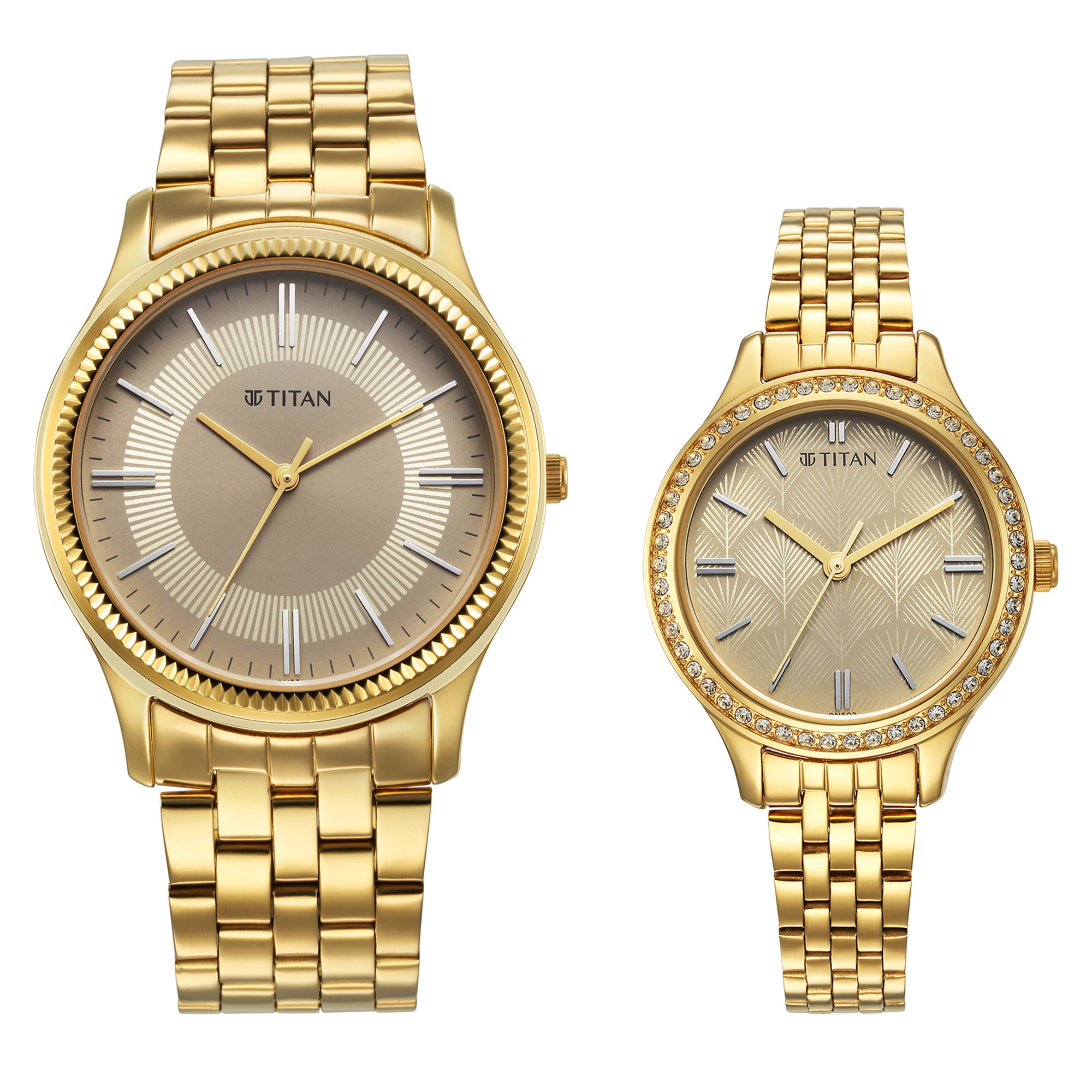 Titan Bandhan Champagne Dial Gold Stainless Steel Strap Analog Watch for Couple