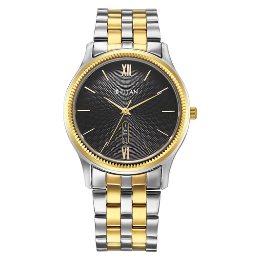 Titan Karishma Black Dial Dual Color Stainless Steel Strap Analog Watch For Men