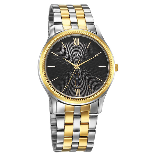 Titan Karishma Black Dial Dual Color Stainless Steel Strap Analog Watch For Men