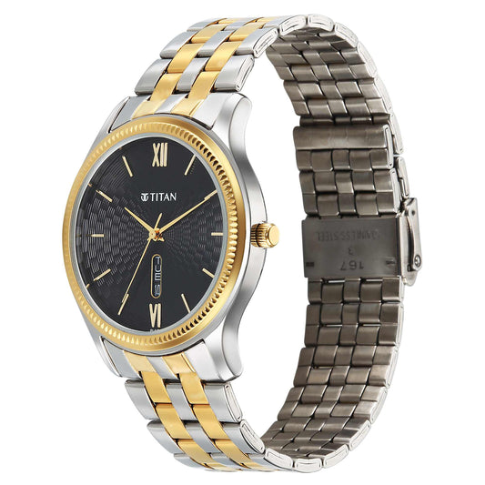 Titan Karishma Black Dial Dual Color Stainless Steel Strap Analog Watch For Men