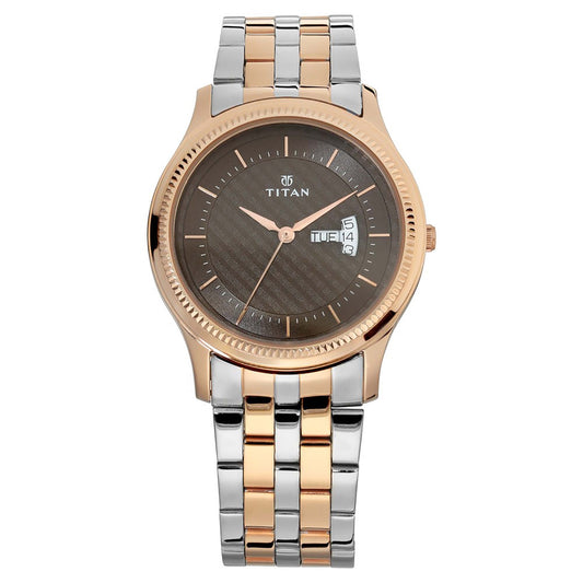 Titan Brown Dial Analog with Day and Date Stainless Steel Strap Watch for Men