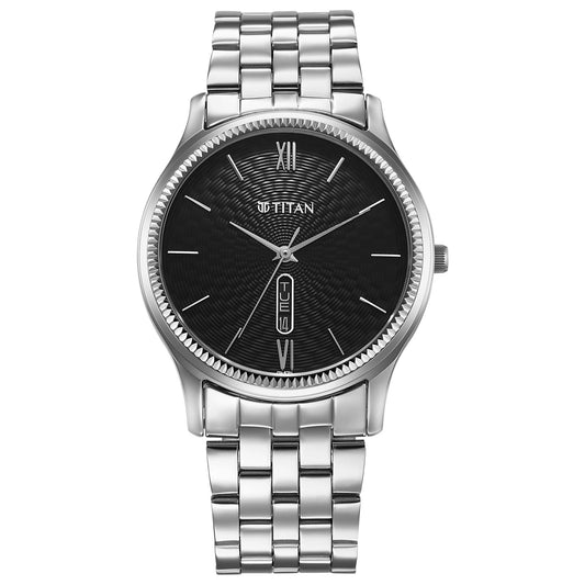 Titan Karishma Black Dial Silver Stainless Steel Strap Analog Watch For Men