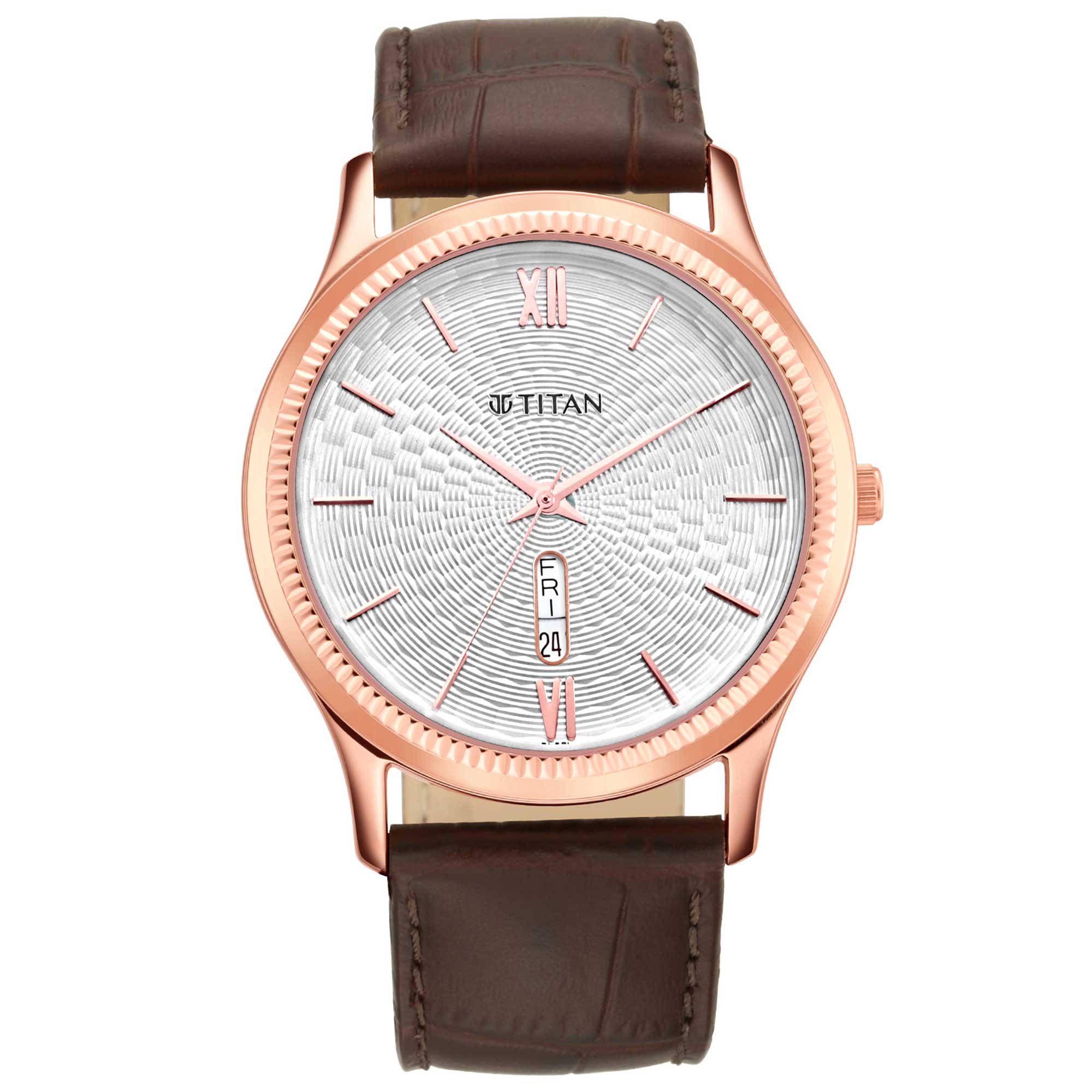 Titan Analog with Day and Date White Dial Leather Strap watch for Men