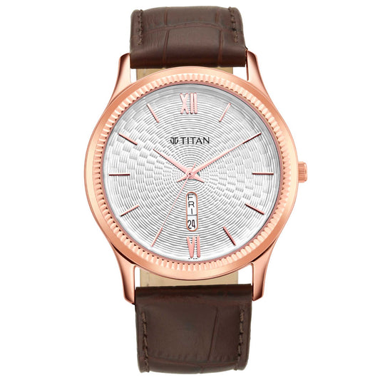 Titan Analog with Day and Date White Dial Leather Strap watch for Men