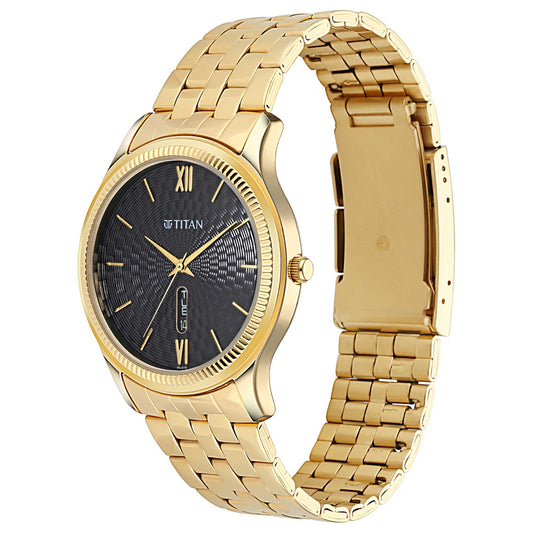 Black Dial Metal Strap Watch (1824YM01)