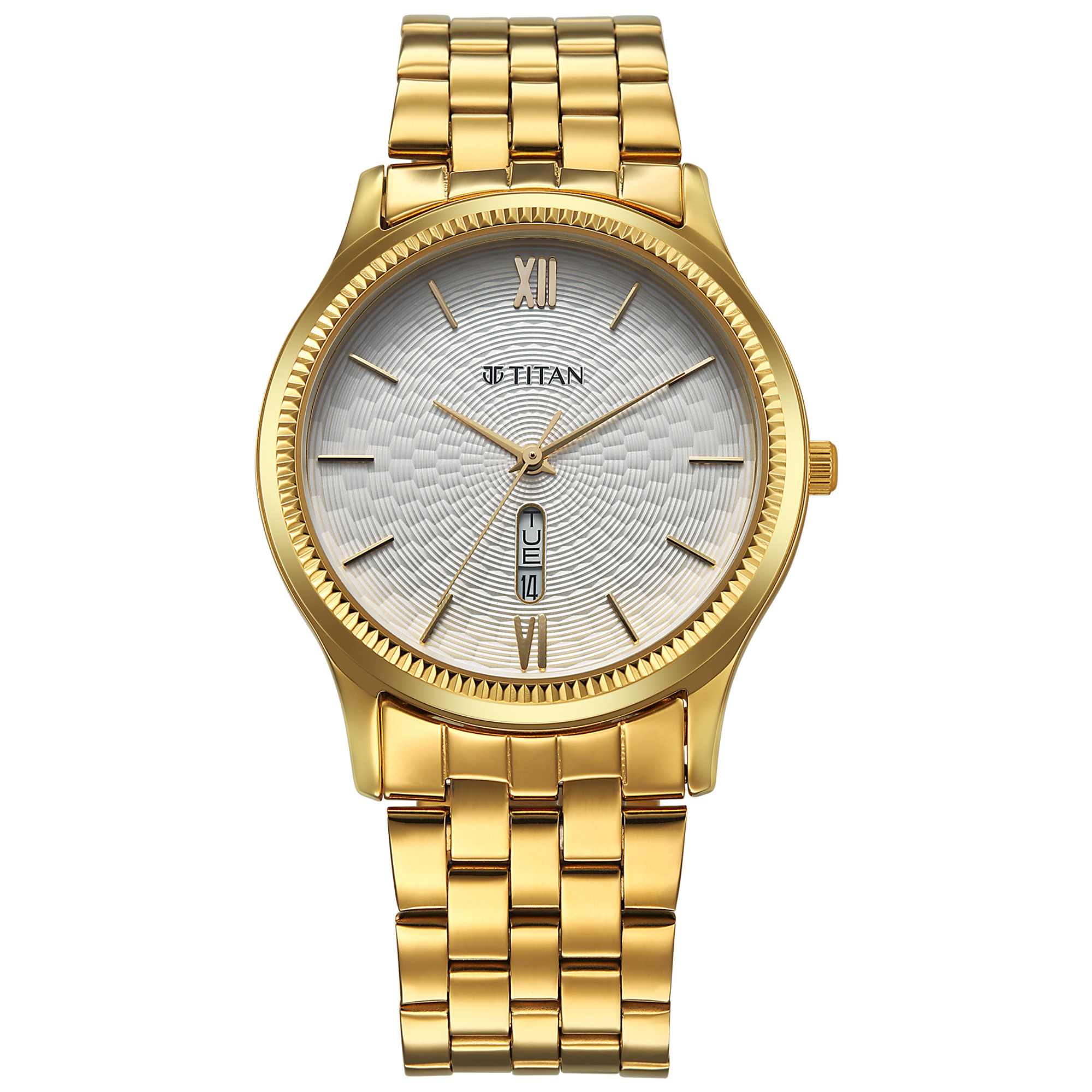 Titan Karishma Silver White Dial Golden Stainless Steel Strap Analog Watch For Men