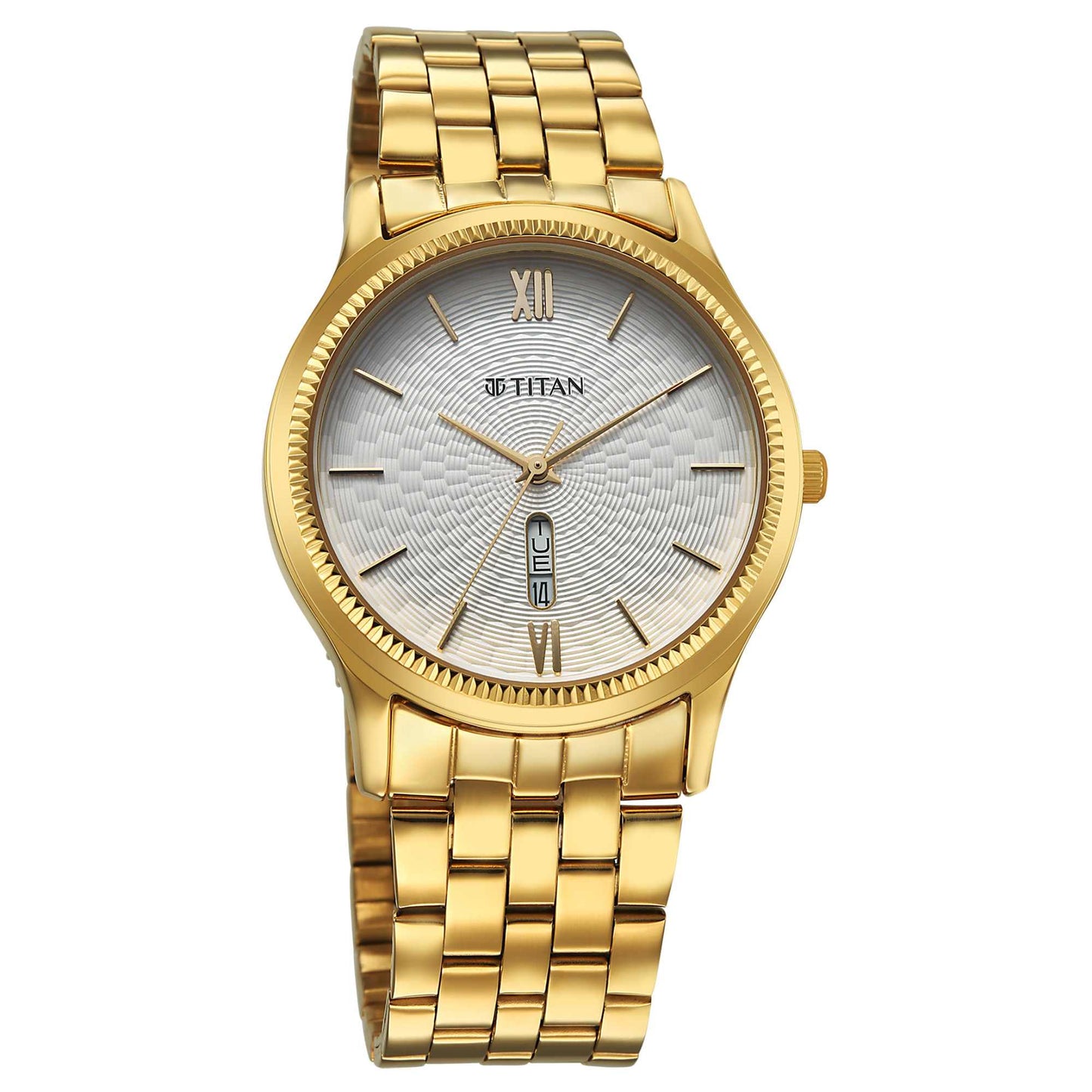 Titan Karishma Silver White Dial Golden Stainless Steel Strap Analog Watch For Men