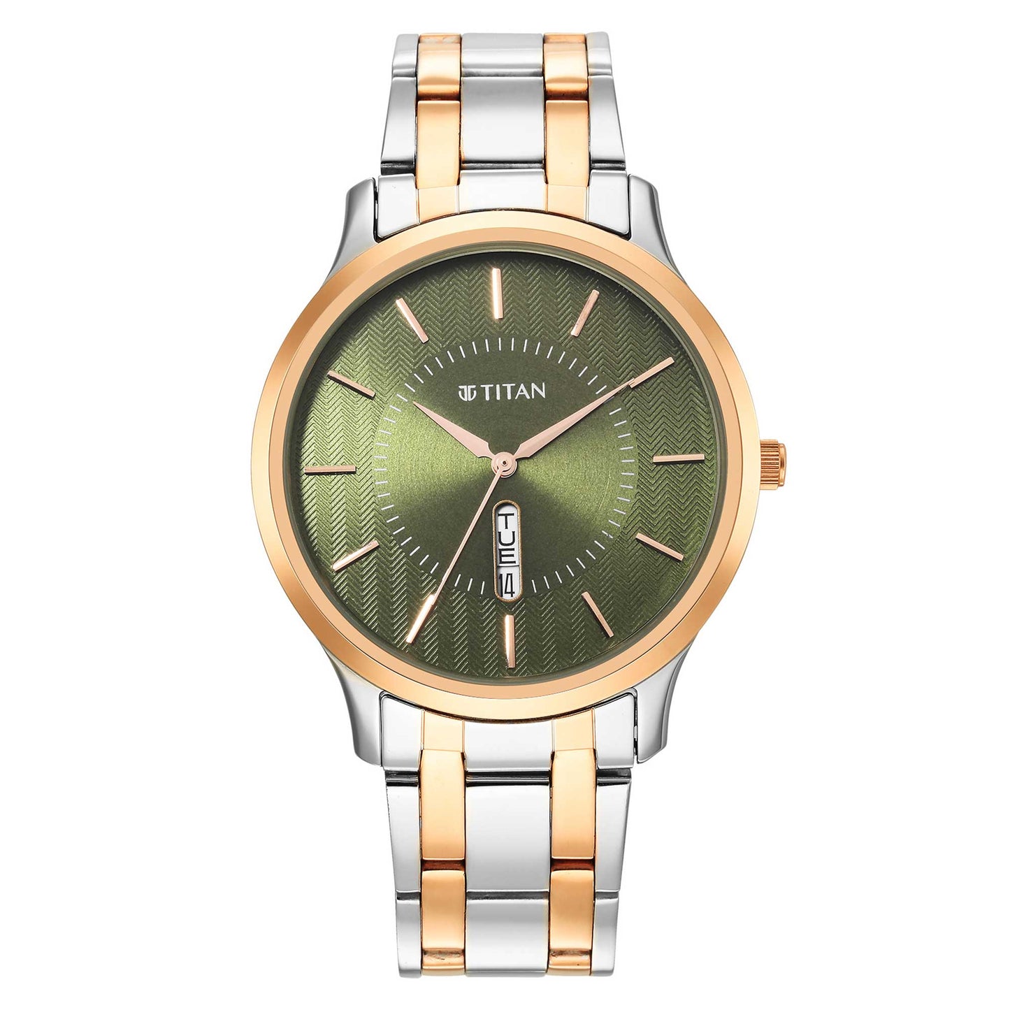 Titan Quartz Analog Green Dial Stainless Steel Strap Watch for Men