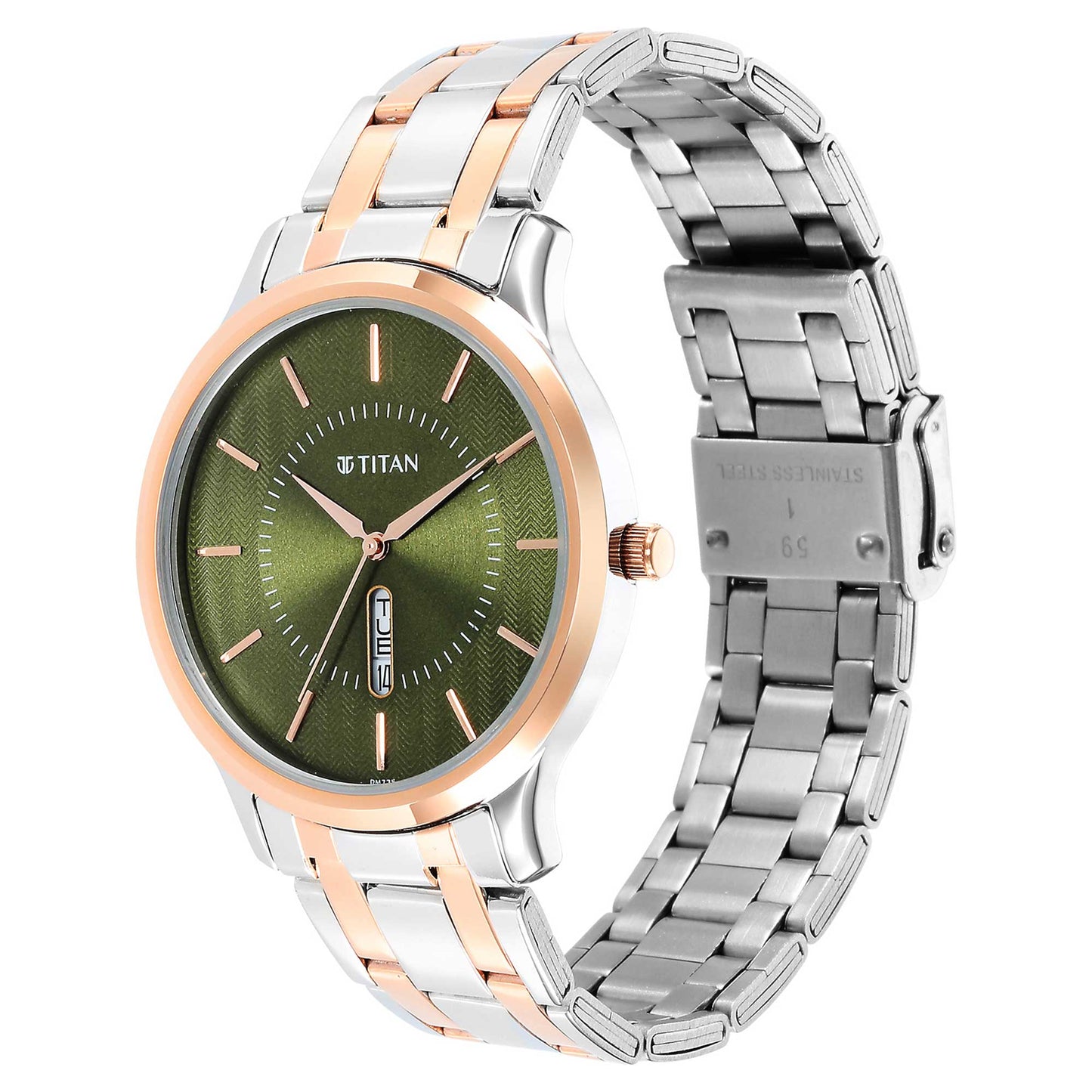 Titan Quartz Analog Green Dial Stainless Steel Strap Watch for Men