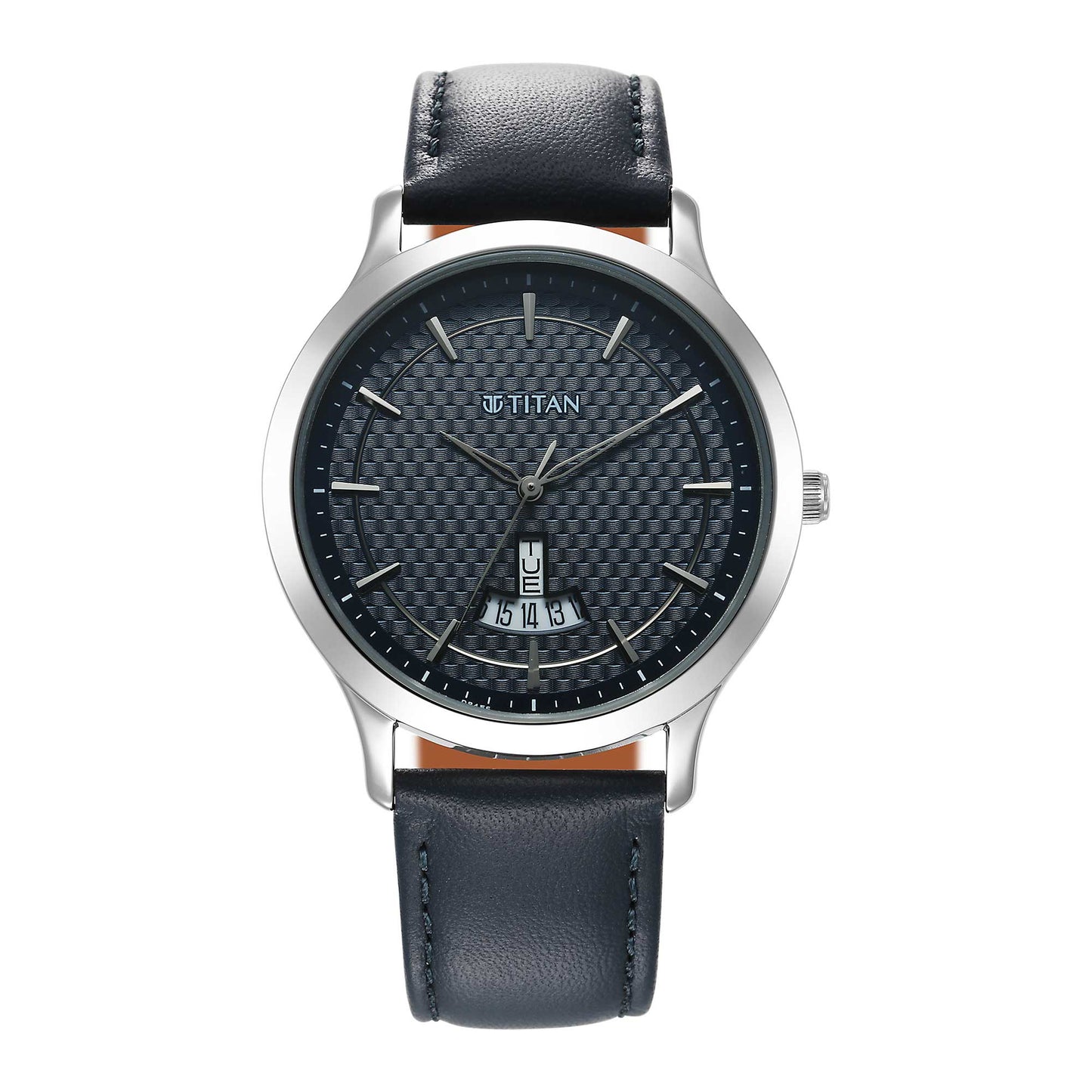 Titan Karishma Blue Dial Leather Strap Analog with Day-Date Watch for Men