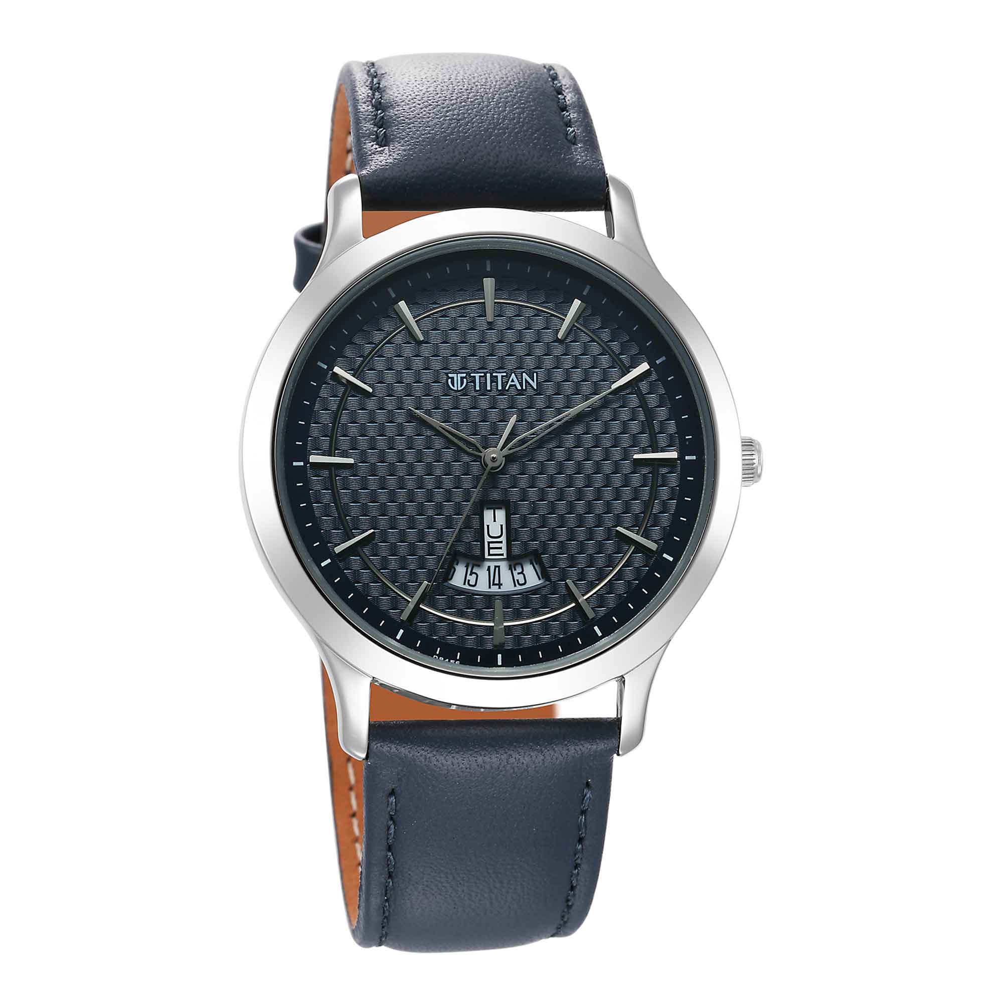 Titan Karishma Blue Dial Leather Strap Analog with Day-Date Watch for Men
