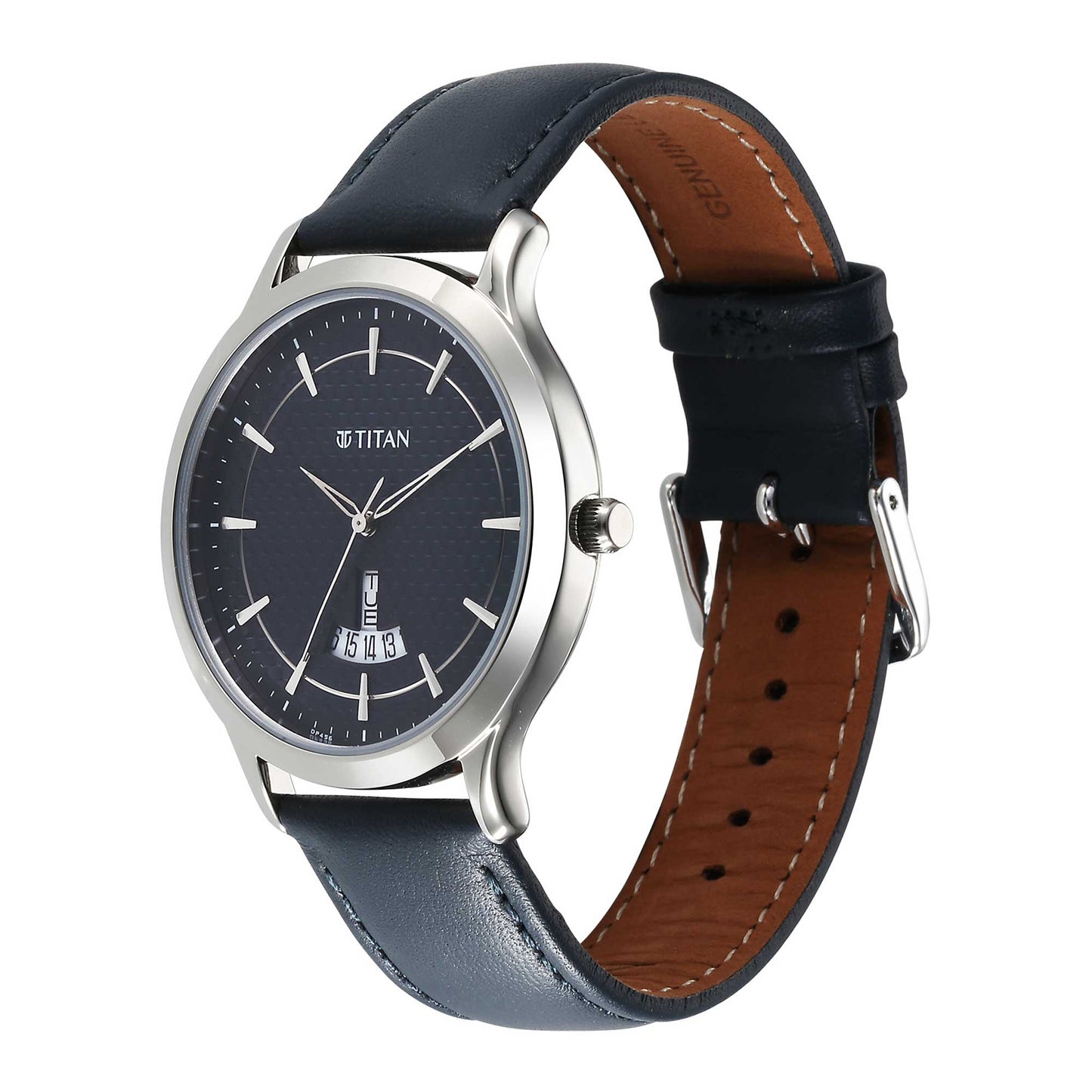 Titan Karishma Blue Dial Leather Strap Analog with Day-Date Watch for Men