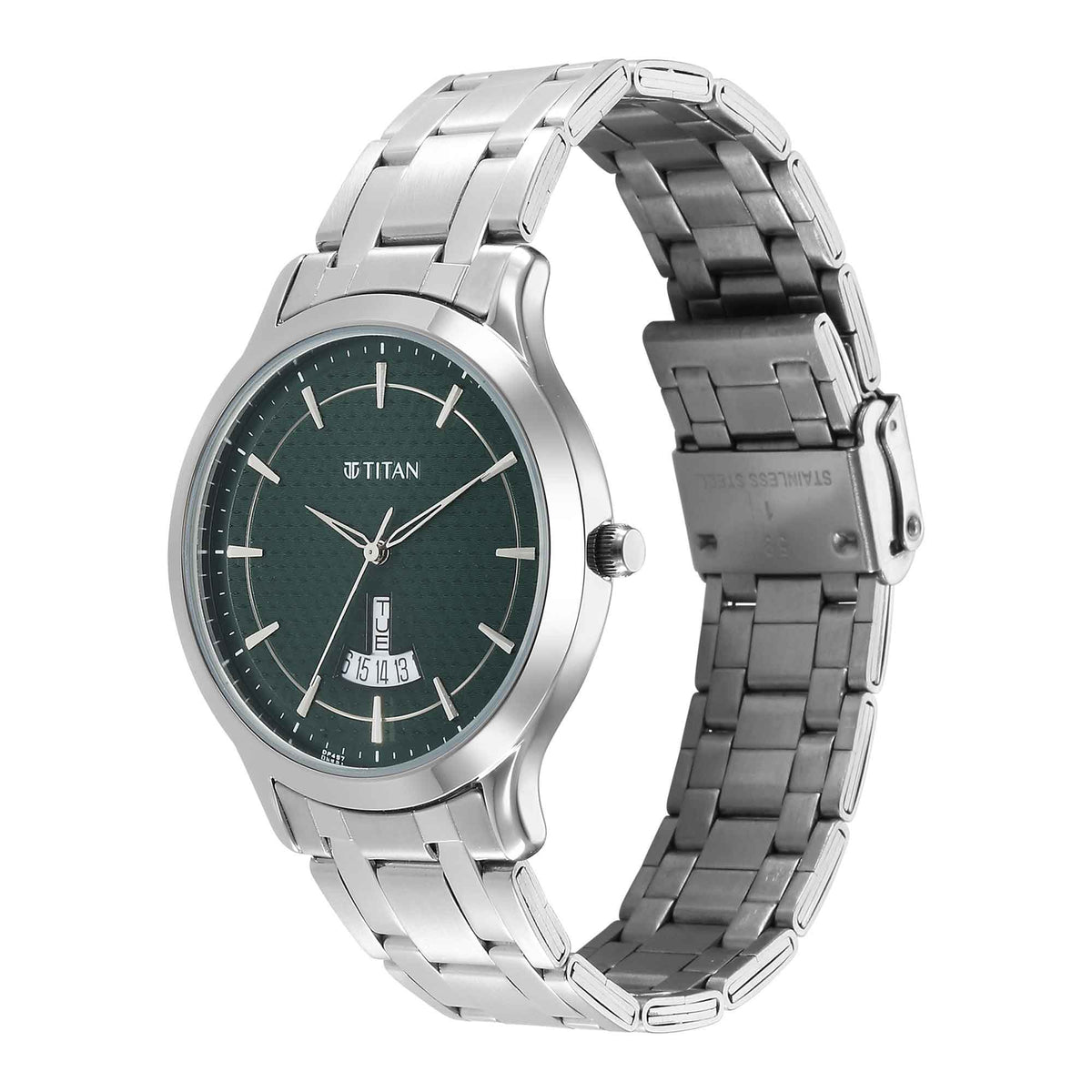 Titan Karishma Green Dial Silver Metal Strap Analog Watch for Men