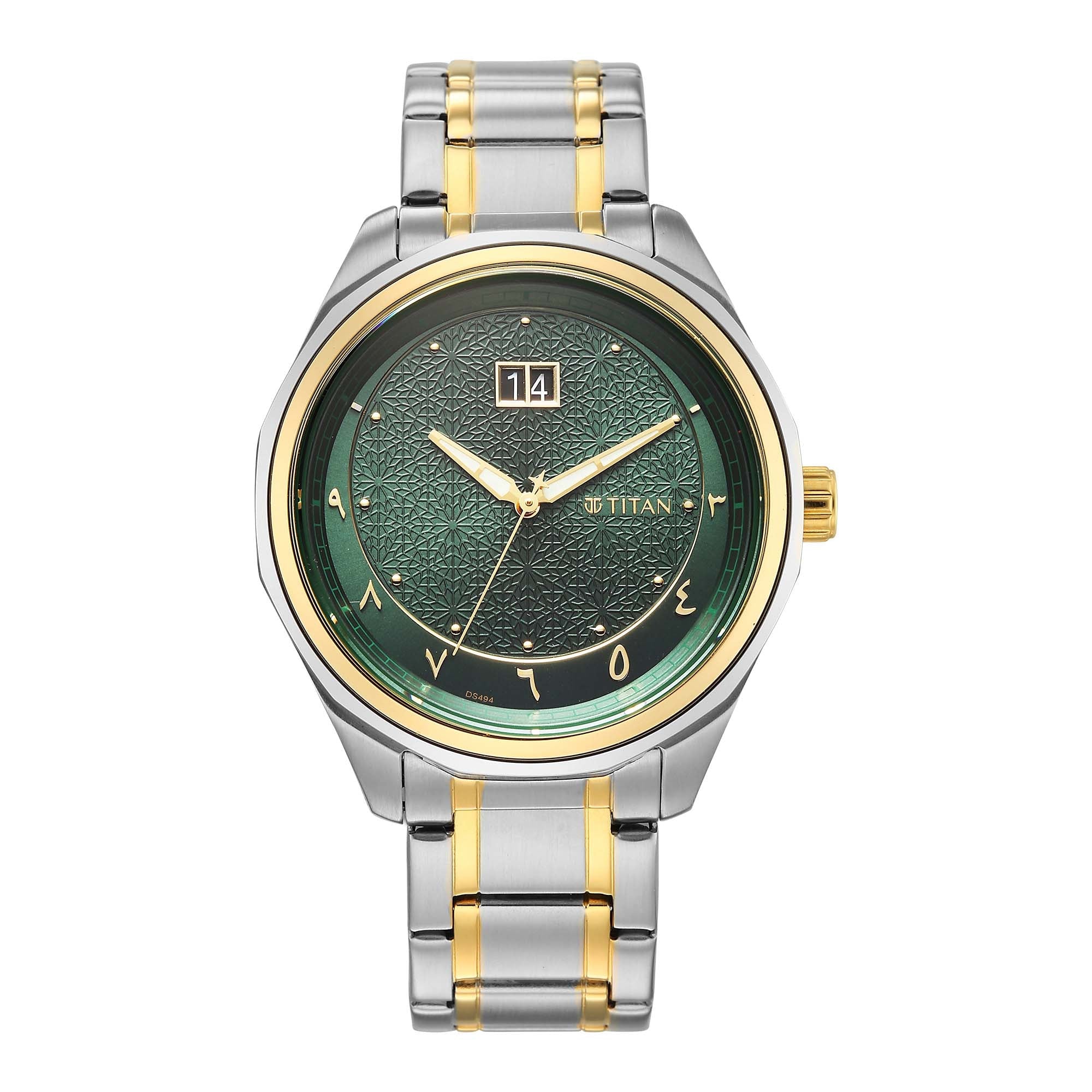 Titan Green Dial Two Toned Stainless Steel Strap Analog with Date Watch For Men