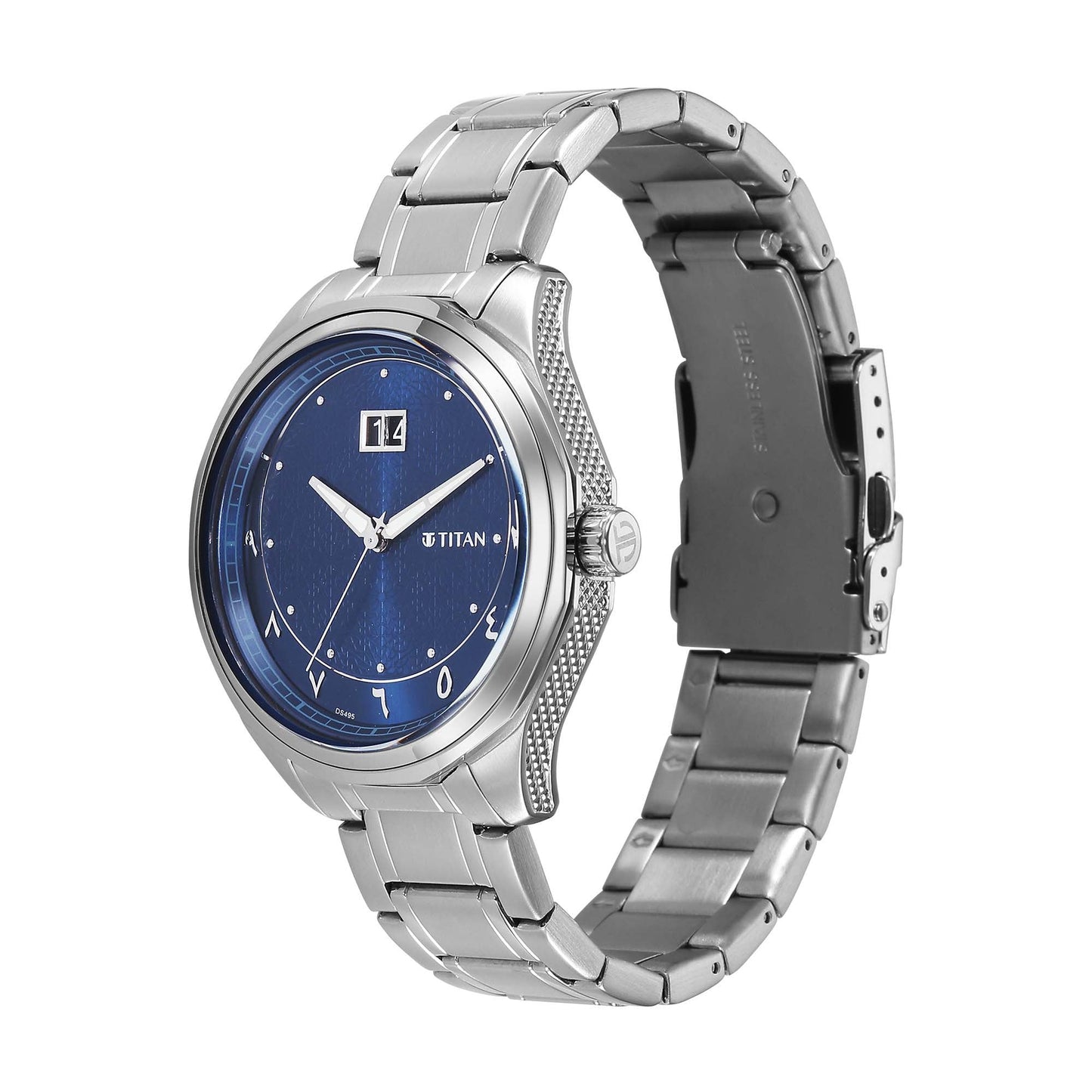 Titan Blue Dial Silver Stainless Steel Strap Analog with Date Watch For Men