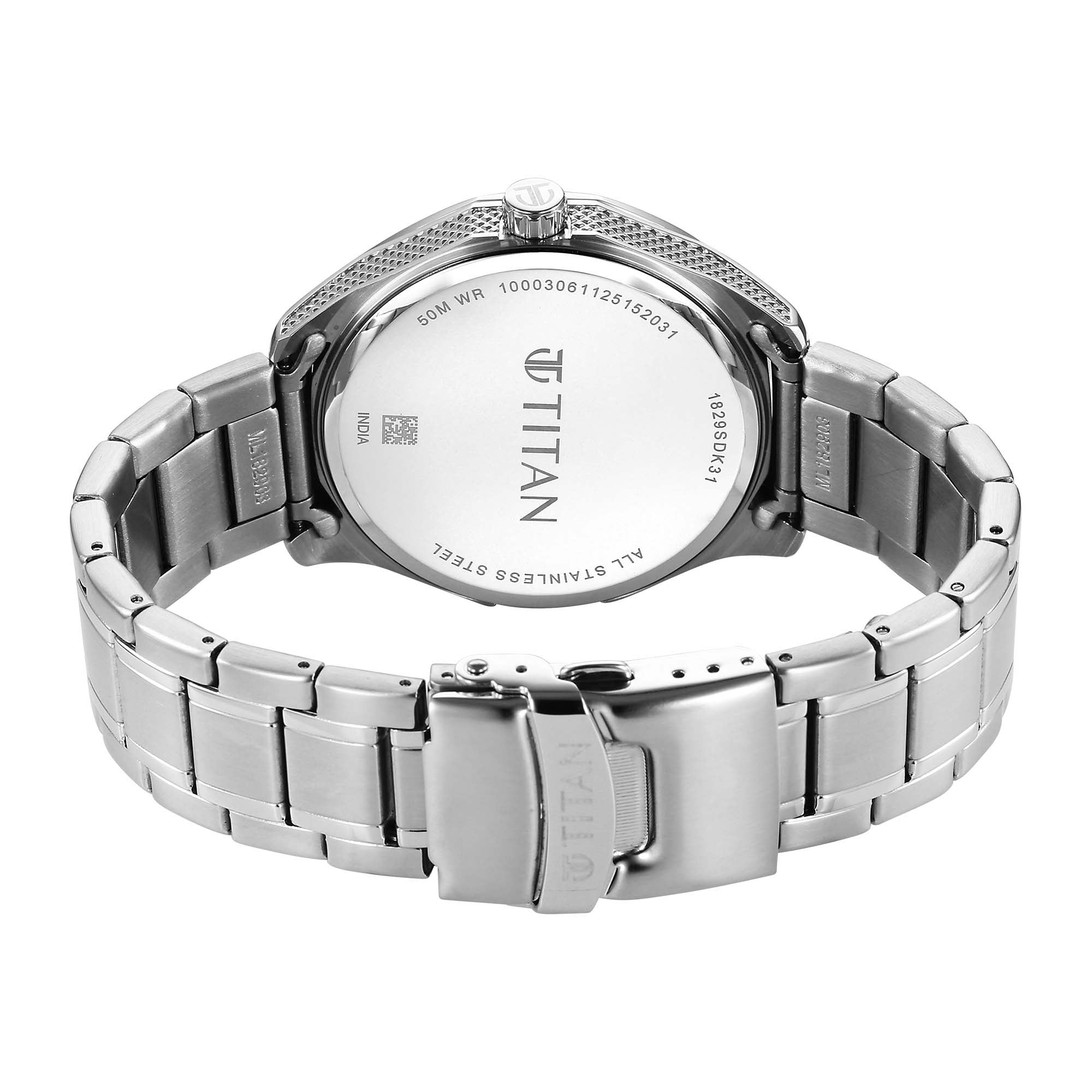 Titan Blue Dial Silver Stainless Steel Strap Analog with Date Watch For Men