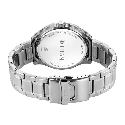 Titan Blue Dial Silver Stainless Steel Strap Analog with Date Watch For Men