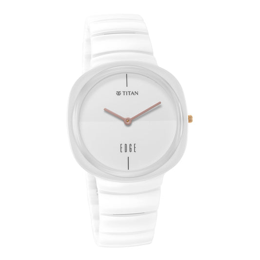 Titan Edge Squircle Quartz in Arctic White with Glossy Ceramic Unisex Watch