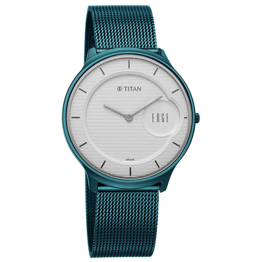 Titan Edge White Dial Blue Stainless Steel Strap Analog Watch For Men